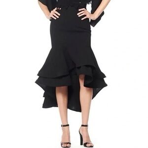 GRACIA High-Low Ruffle Ruffled Skirt Sz L solid Evening Formal pencil Black prom
